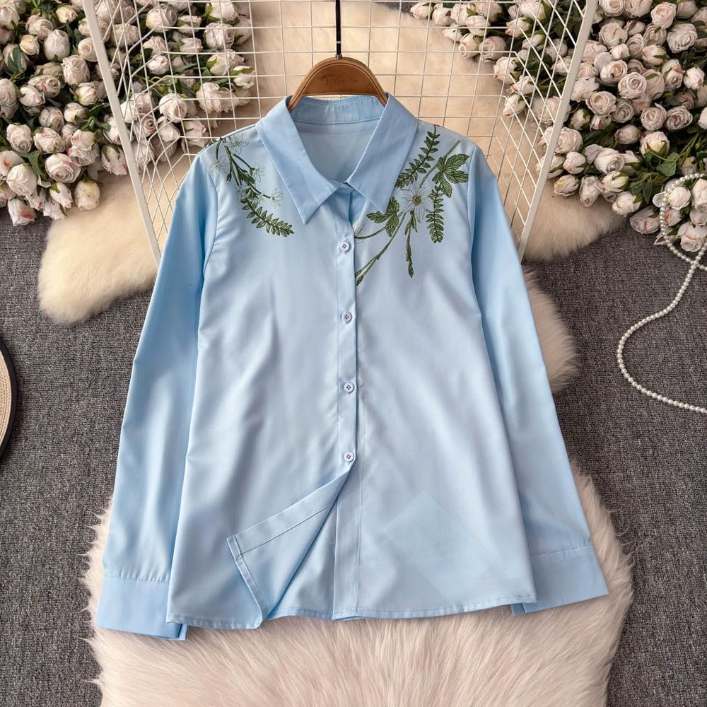 Classy Women's Formal Sky Blue Embroidery design Shirt