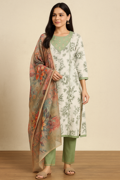 Classy Simple Digital Kurta Dupatta with Straight Pant