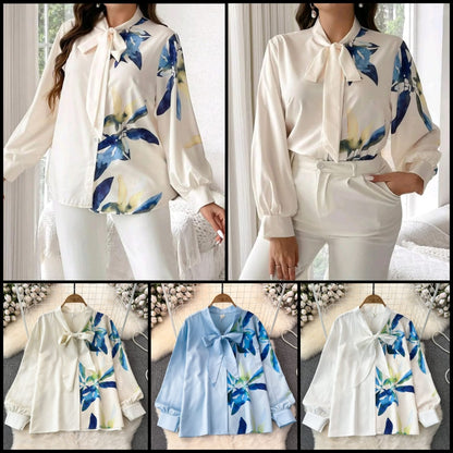 White Sheer Shirt with Blue Print