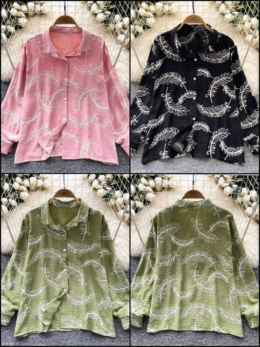 Black Pink Green Botanical Print Shirt – Elegant & Effortless