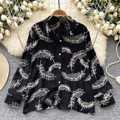 Black Pink Green Botanical Print Shirt – Elegant & Effortless