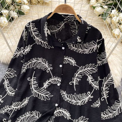 Black Pink Green Botanical Print Shirt – Elegant & Effortless