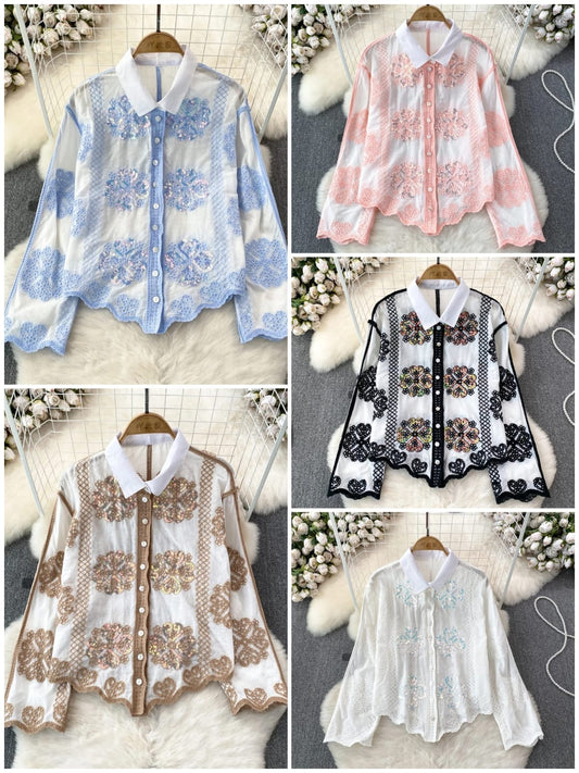 Pastel Blue Embroidered Sheer Shirt – Elegant Summer Edition - By Kalbira