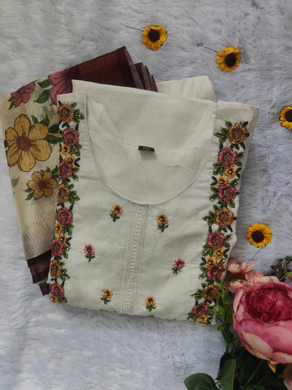 Rakhi special White embroidered Kurti with Digital Dupatta and Straight pant